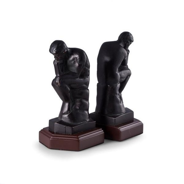 Bey Berk International Bey-Berk International R18T Cast Metal Thinker Bookends with Bronzed Finish on Wood Base; Black R18T